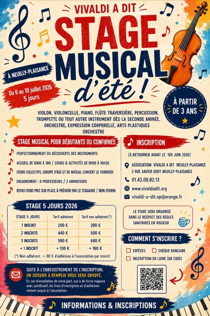 Stage Musical d'été 2026 — du 6 au 10 juillet, Neuilly-Plaisance